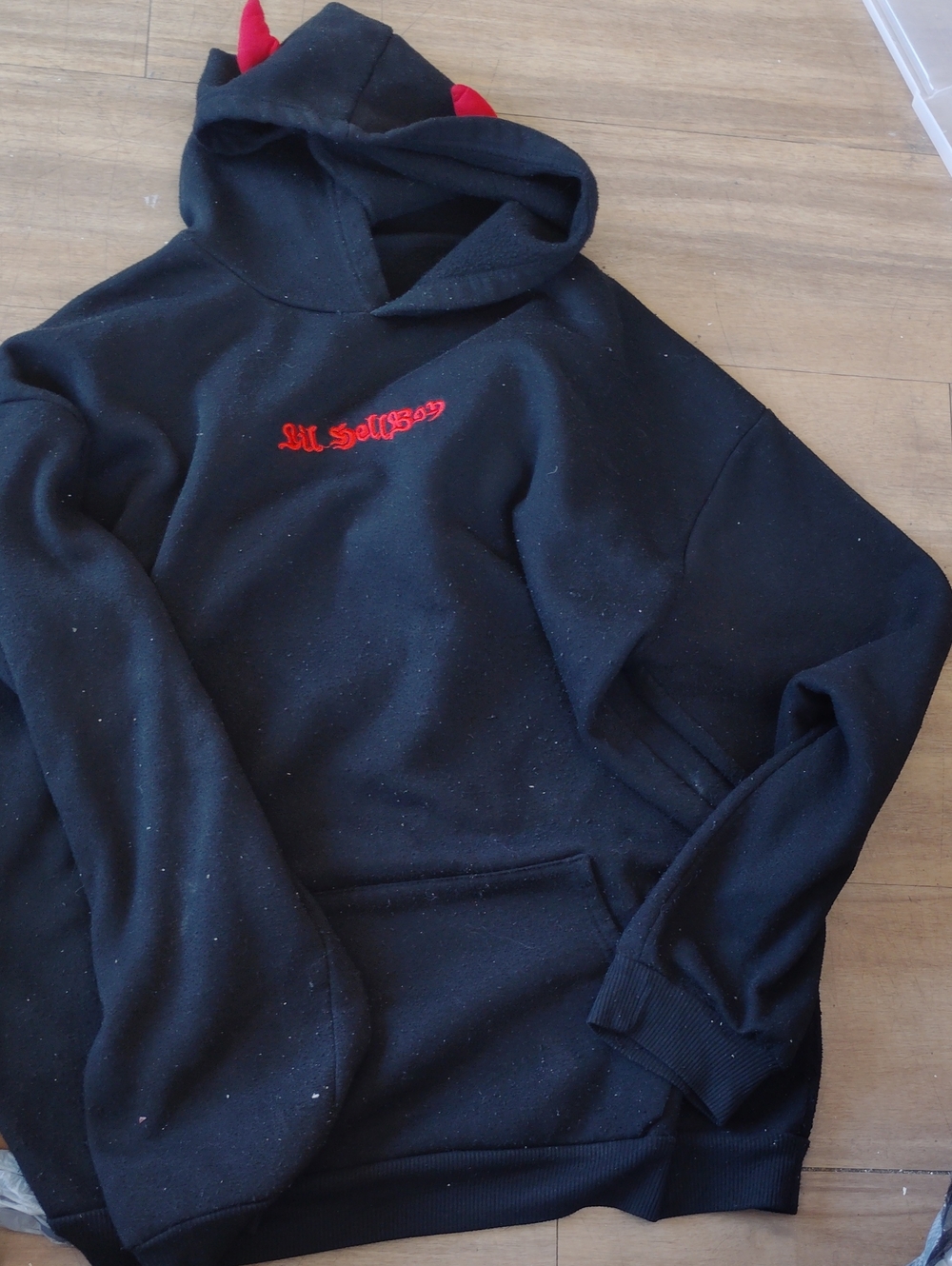 Black Women Demon Hoodie with Red Script Logo -